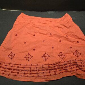 Prana Women’s “Savvy” Skirt – Orange/Salmon, Geometric Embroidered, Size 6